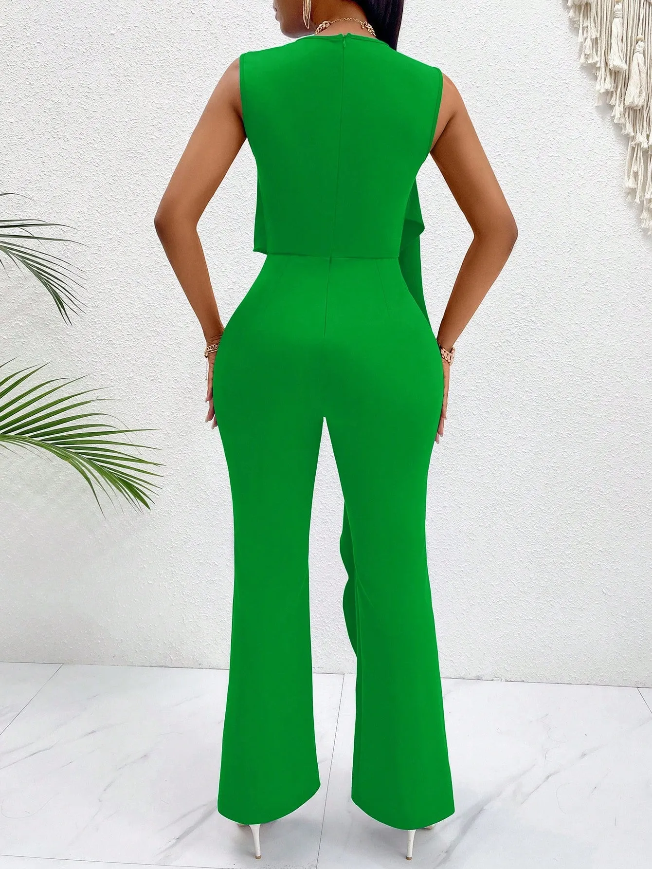 2 In 1 Jumpsuit With Irregular Ruffled Edges, Sleeveless Vest and Straight Leg