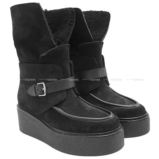 2023 HERMES boots Short Hemisphere #37.5 Noir (Black) Veau Velvet /Calf/Sheep Skin 37.5 Silver HW[BRAND NEW][Authentic]