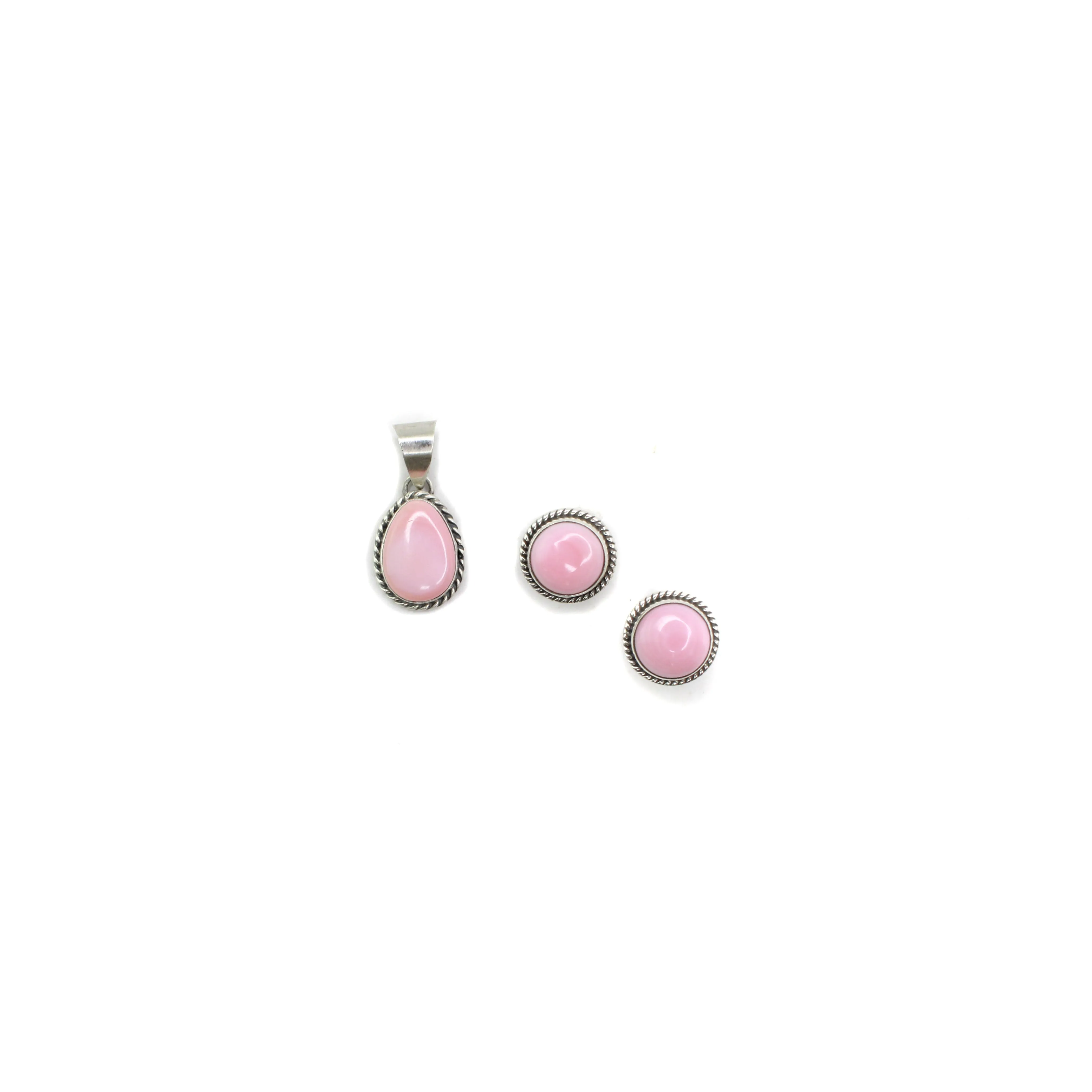 2024 BLACK FRIDAY - Single Stone Pink Conch Pendant & Stud Set