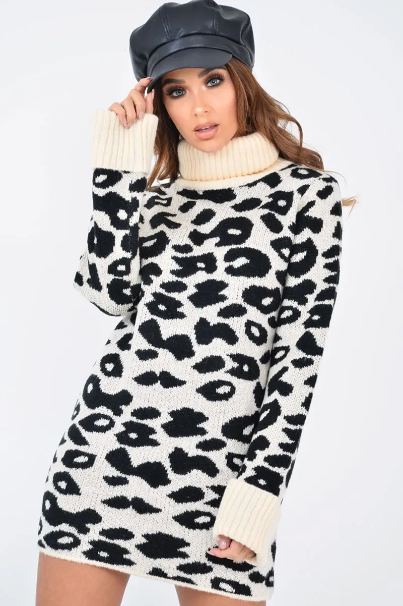 Apricot Leopard Roll Neck Jumper - Deona