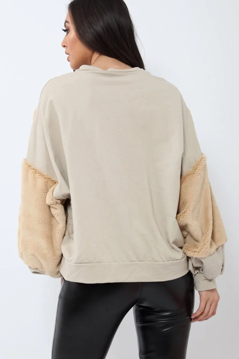 Beige Jumper with Camel Fur - Lara