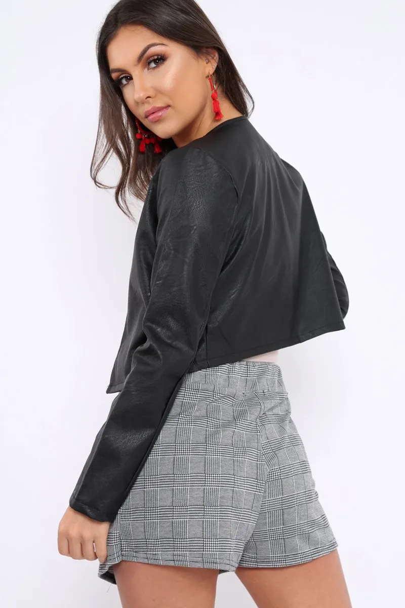 Black Cropped Faux Leather Jacket -Katriel