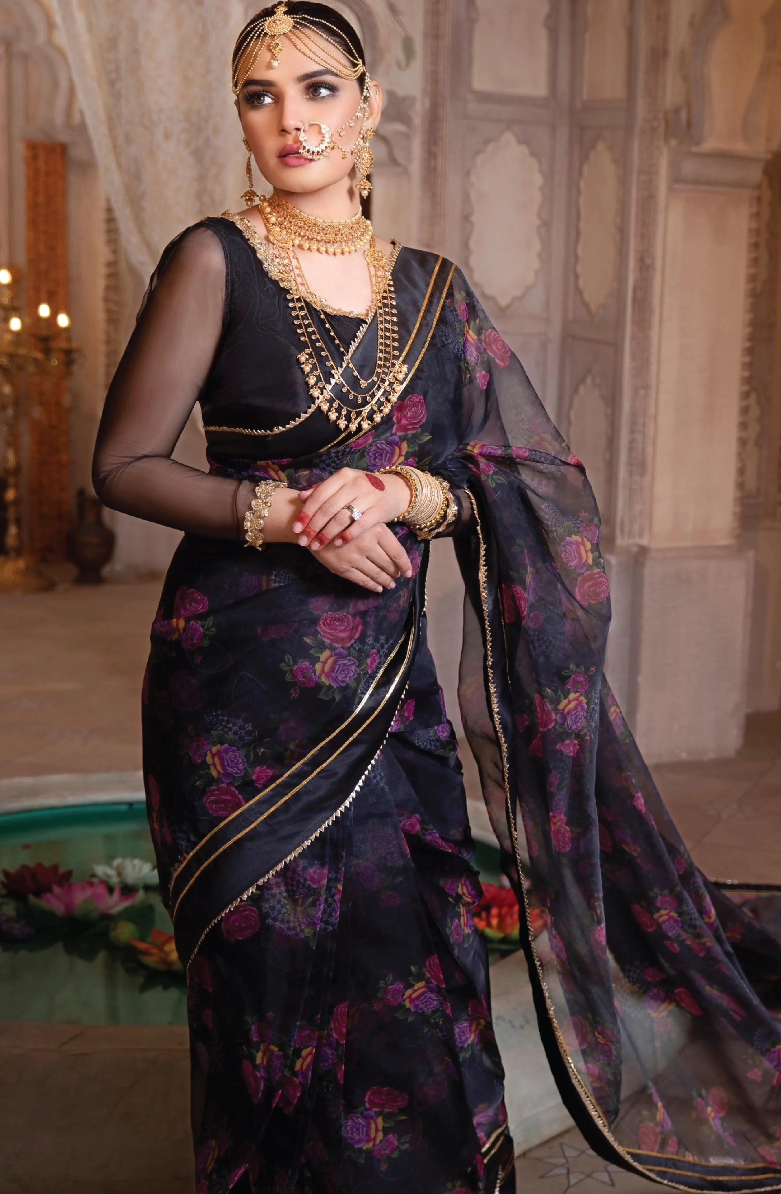 Black Embroidered Organza Saree Set (AFSAANA)