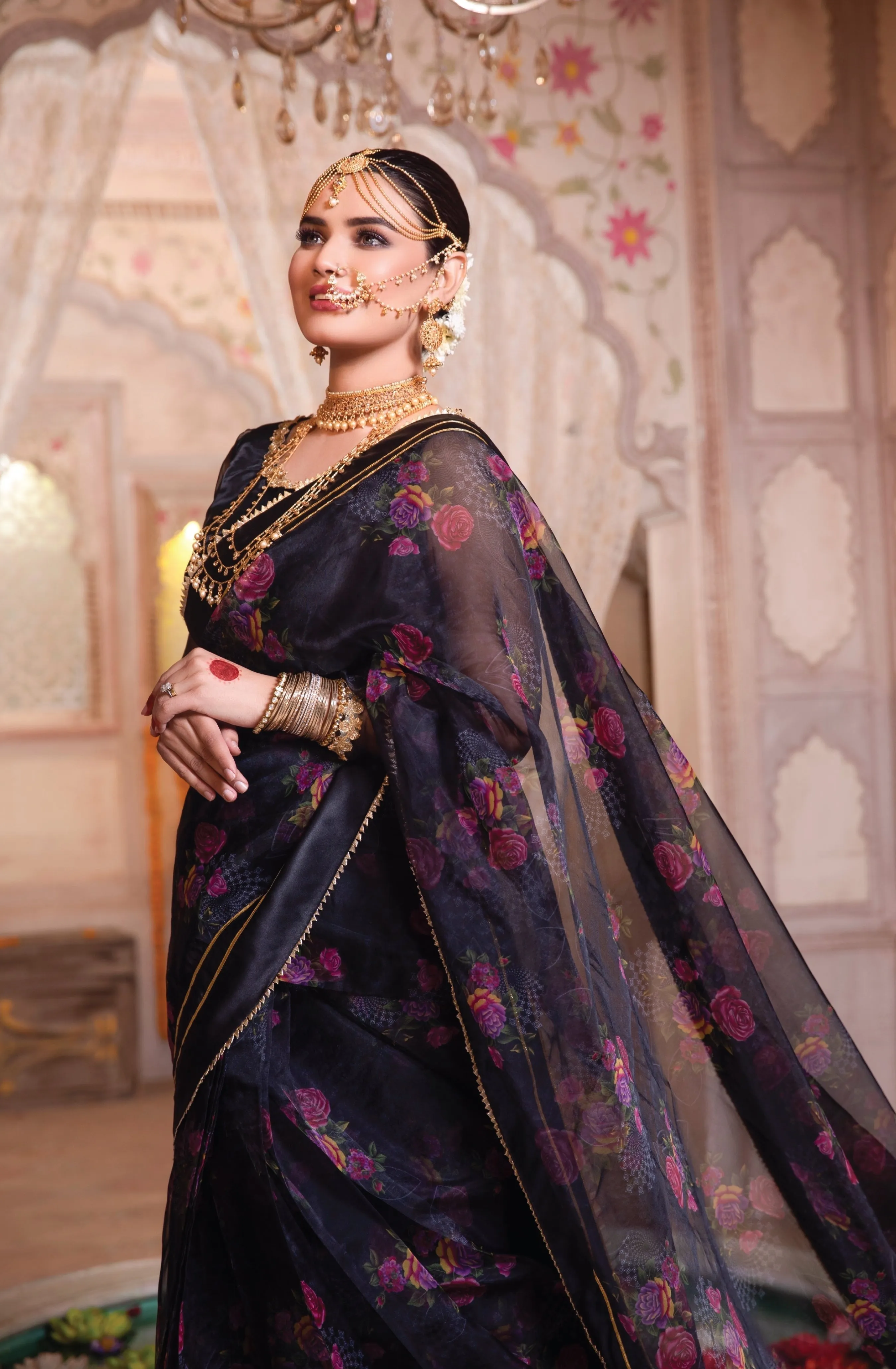 Black Embroidered Organza Saree Set (AFSAANA)