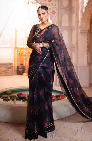 Black Embroidered Organza Saree Set (AFSAANA)