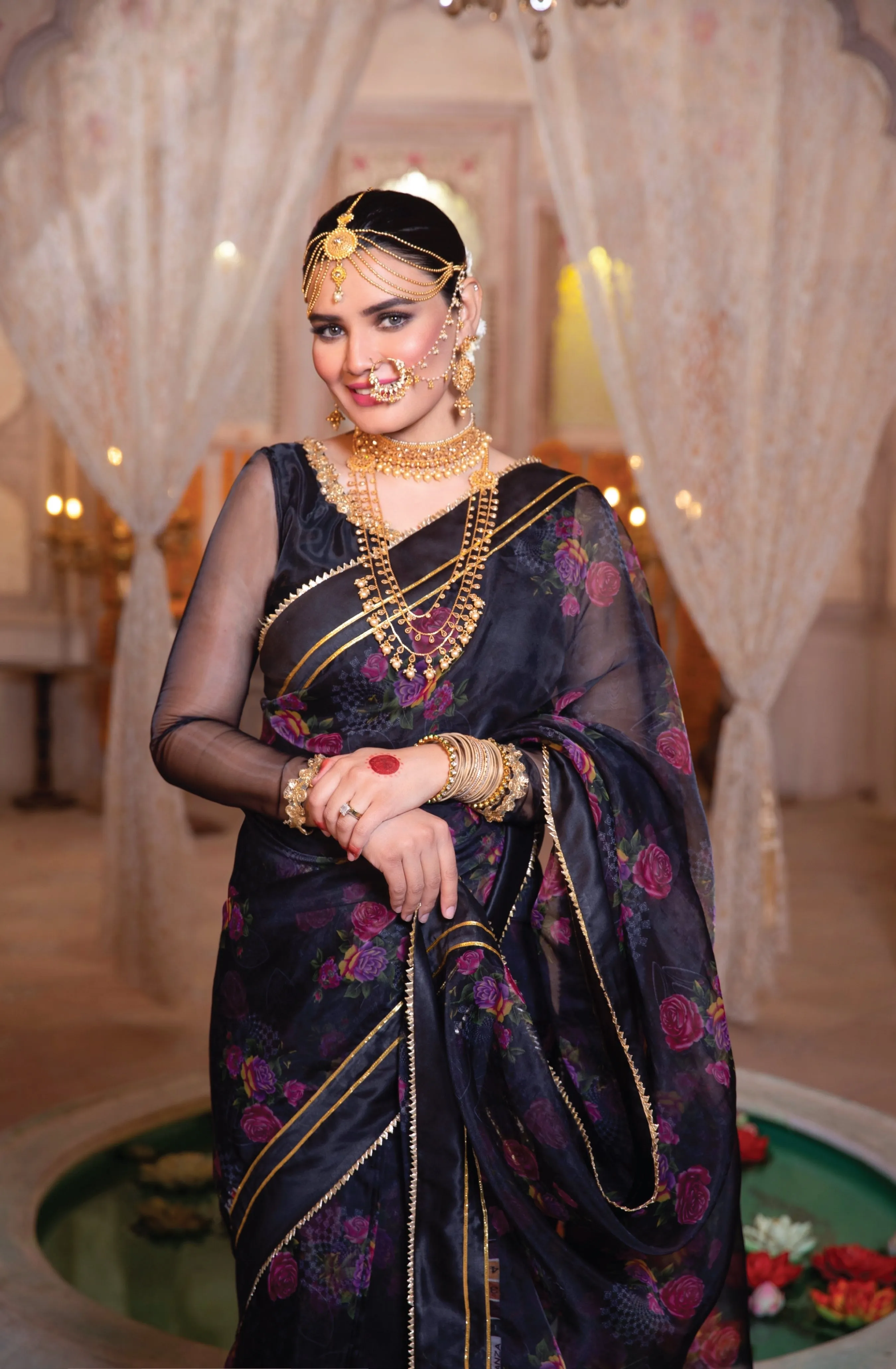 Black Embroidered Organza Saree Set (AFSAANA)