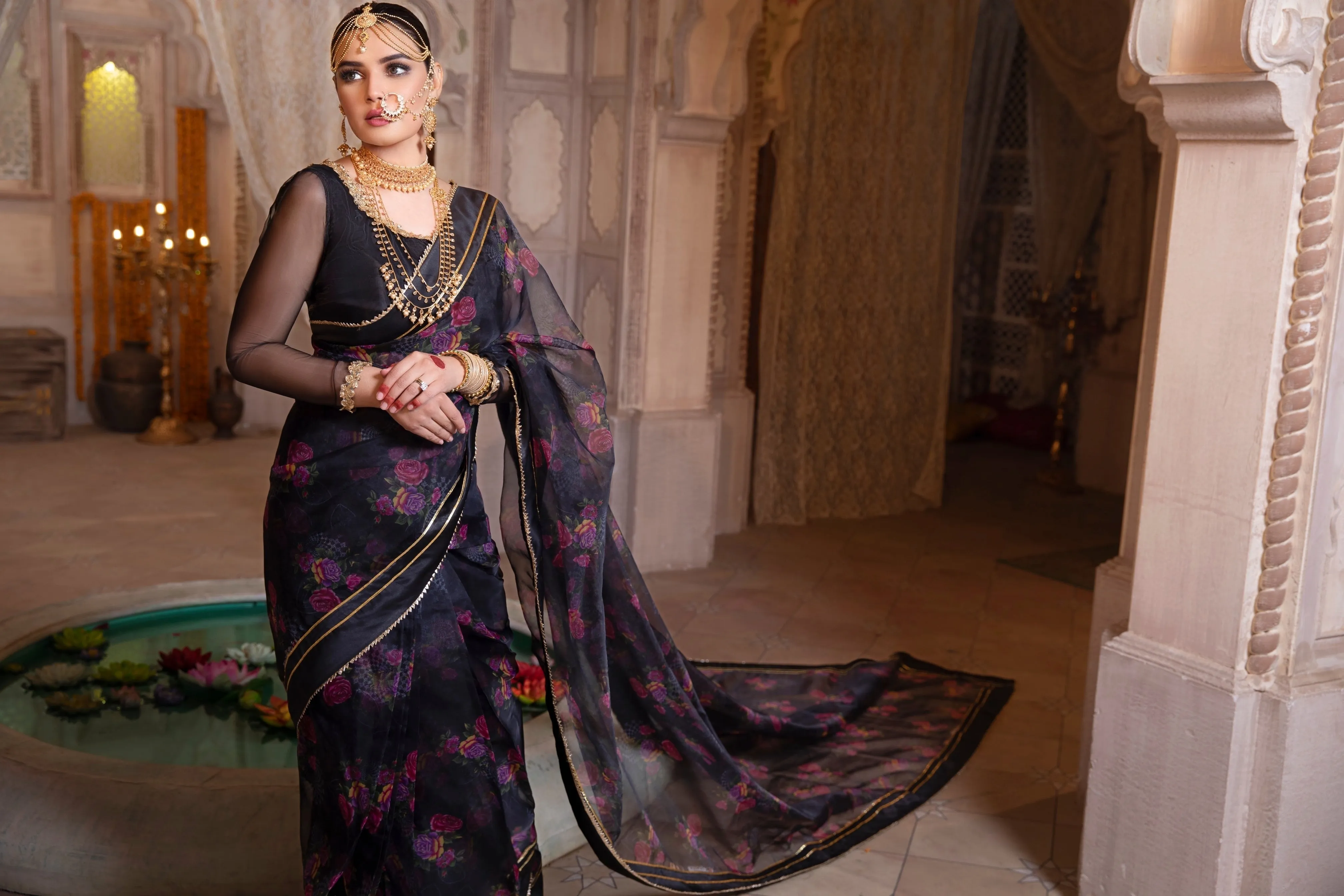 Black Embroidered Organza Saree Set (AFSAANA)