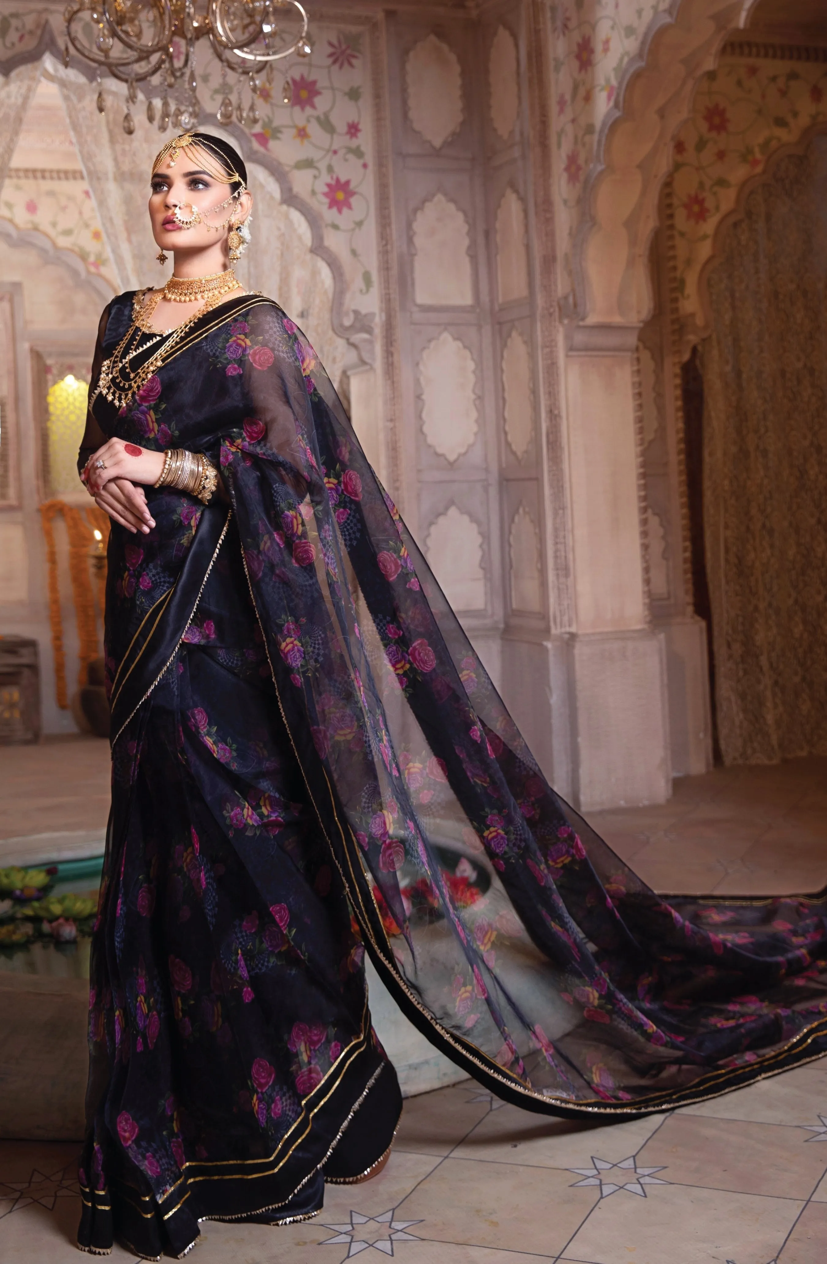 Black Embroidered Organza Saree Set (AFSAANA)