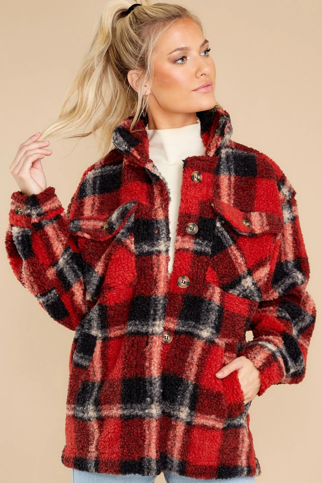 Can't Wait To See You Red Plaid Shacket