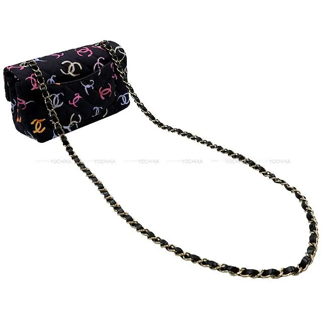 CHANEL Handbag Chain Shoulder 11.12 Classic Matelasse Coco Noir (Black)/Multicolor Print Fabric Champagne Gold HW[EXCELLENT][Authentic]