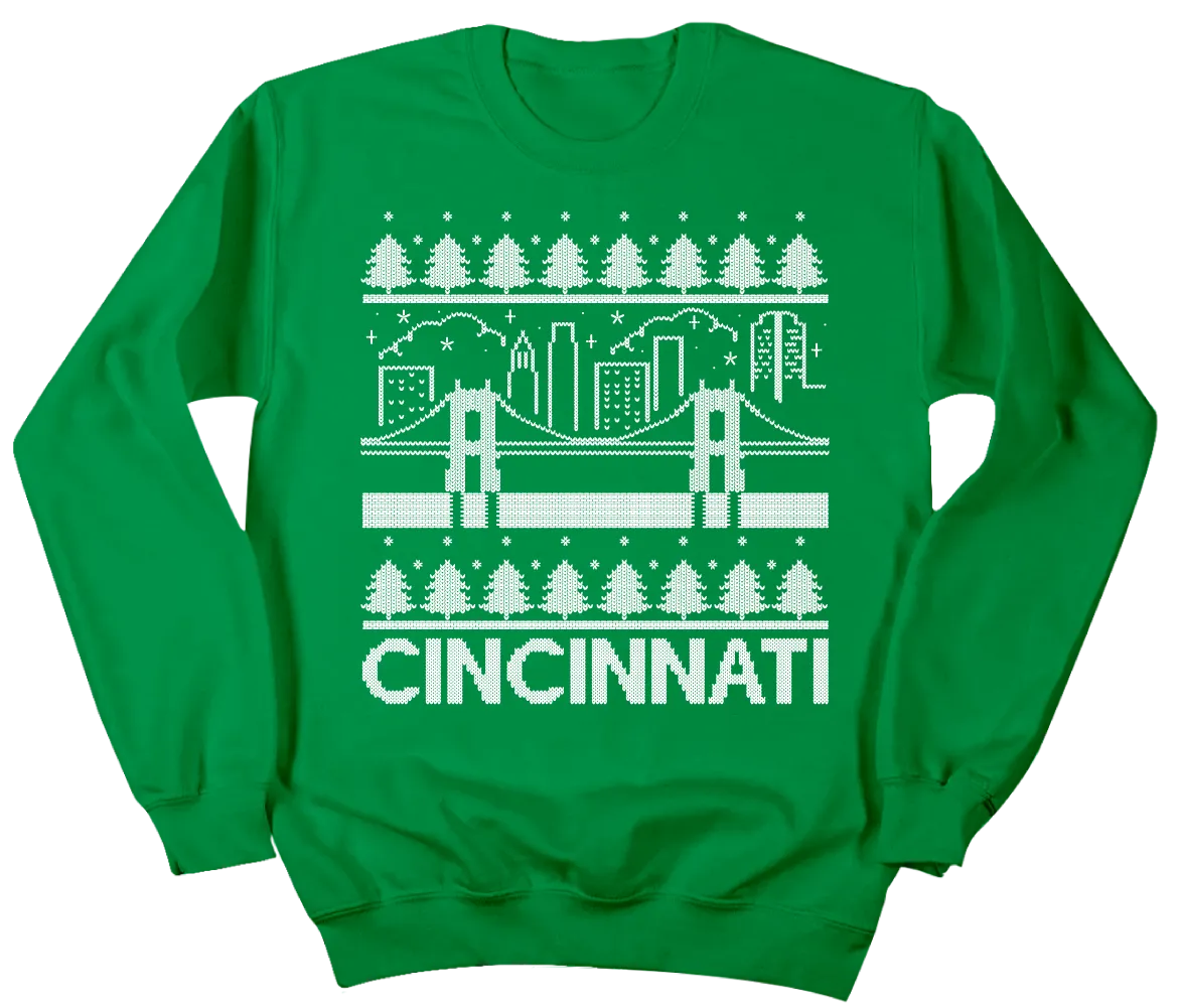 Cincinnati Bridge and Skyline Christmas Sweater