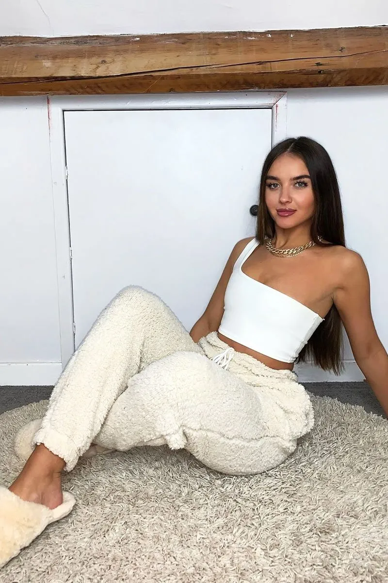 Cream Teddy Borg Joggers - Allyssa