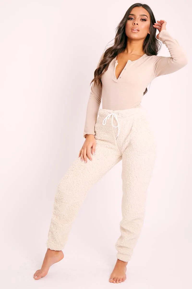 Cream Teddy Borg Joggers - Allyssa