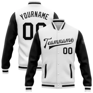 Custom White Black Bomber Full-Snap Varsity Letterman Two Tone Jacket