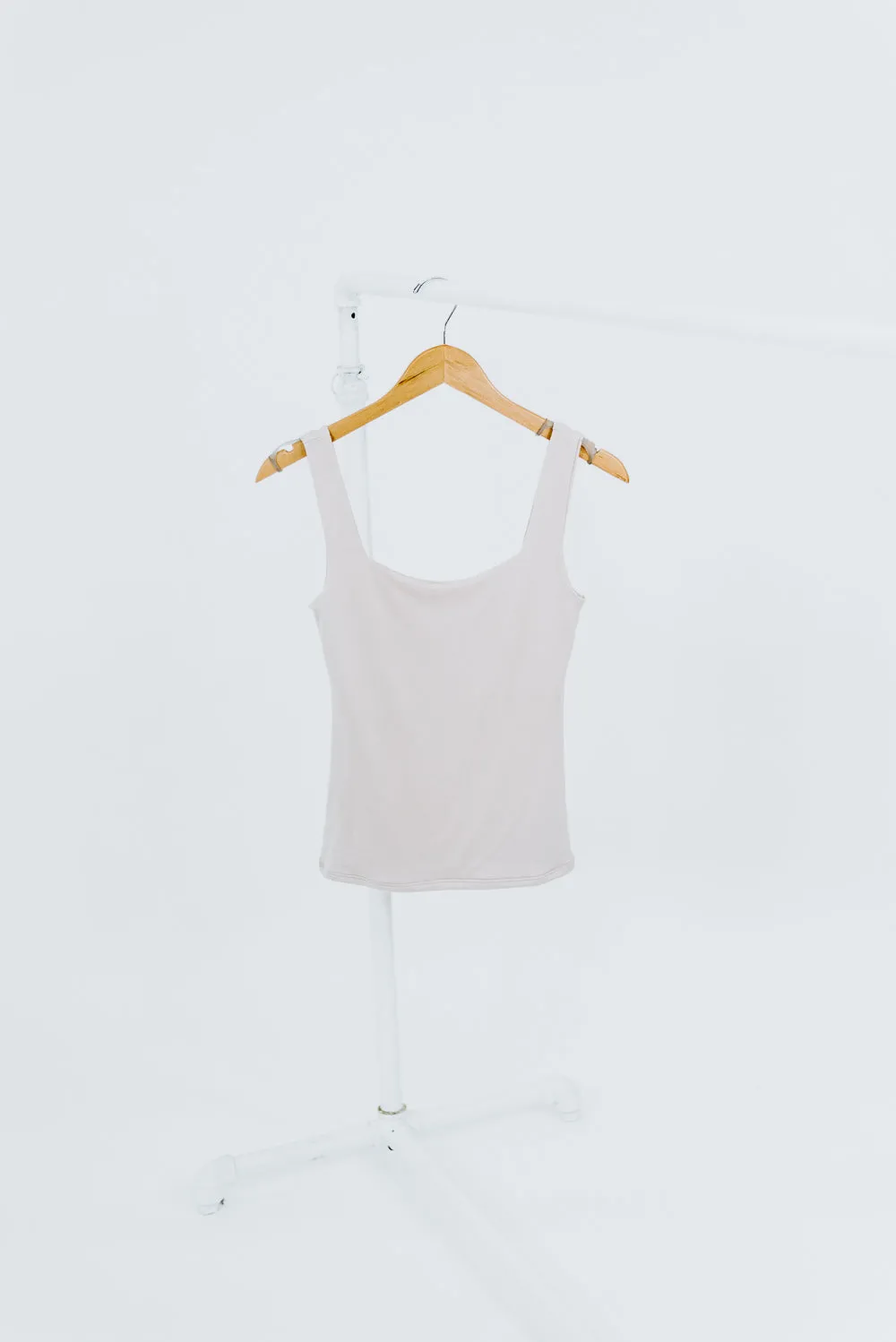 Double Layered Reg Length Tank, lt. taupe