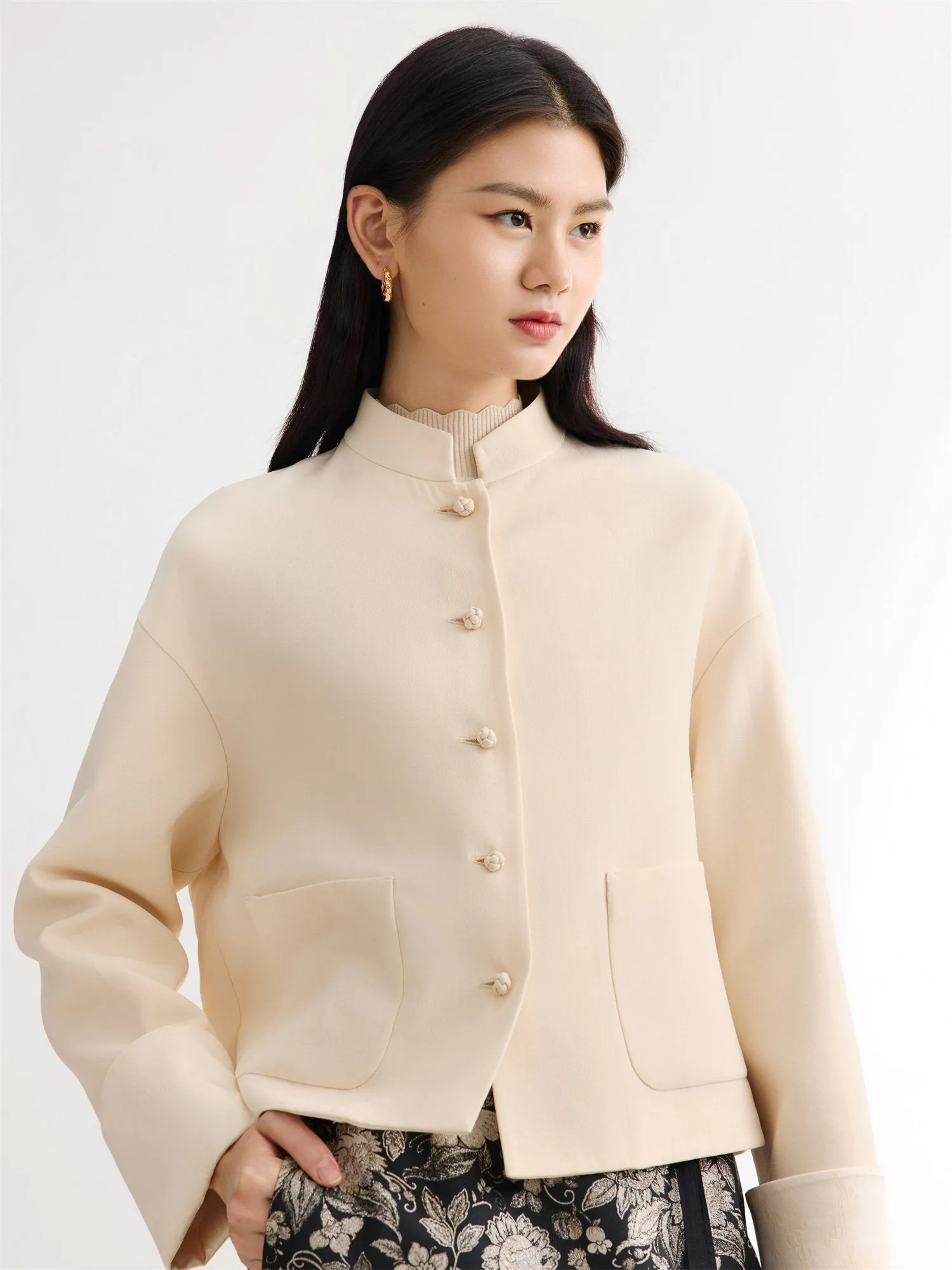 EP YAYING National Style Stand Collar Straight Coat