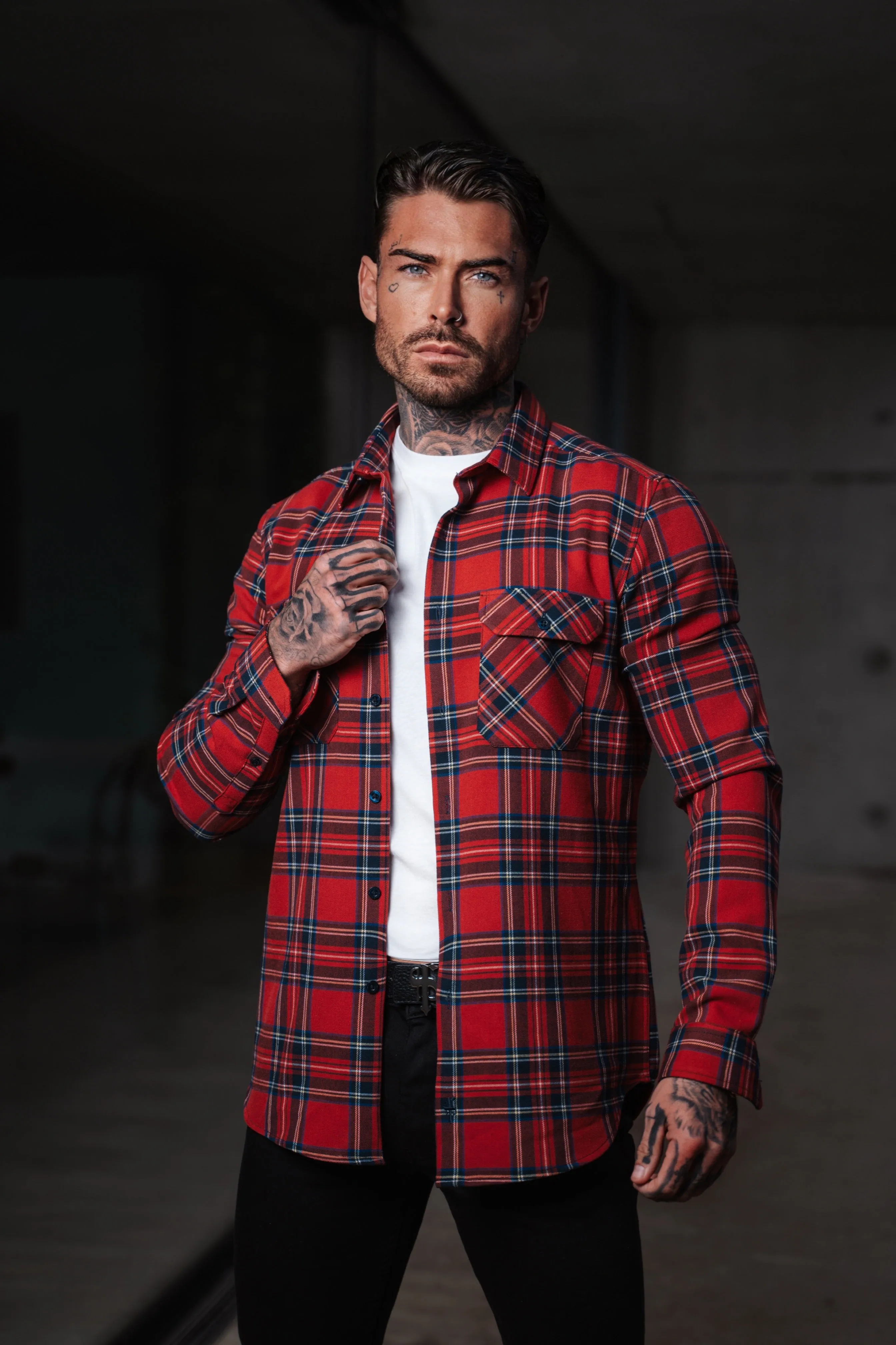 Father Sons Red Tartan Check Shacket With Double Pockets - FS1036