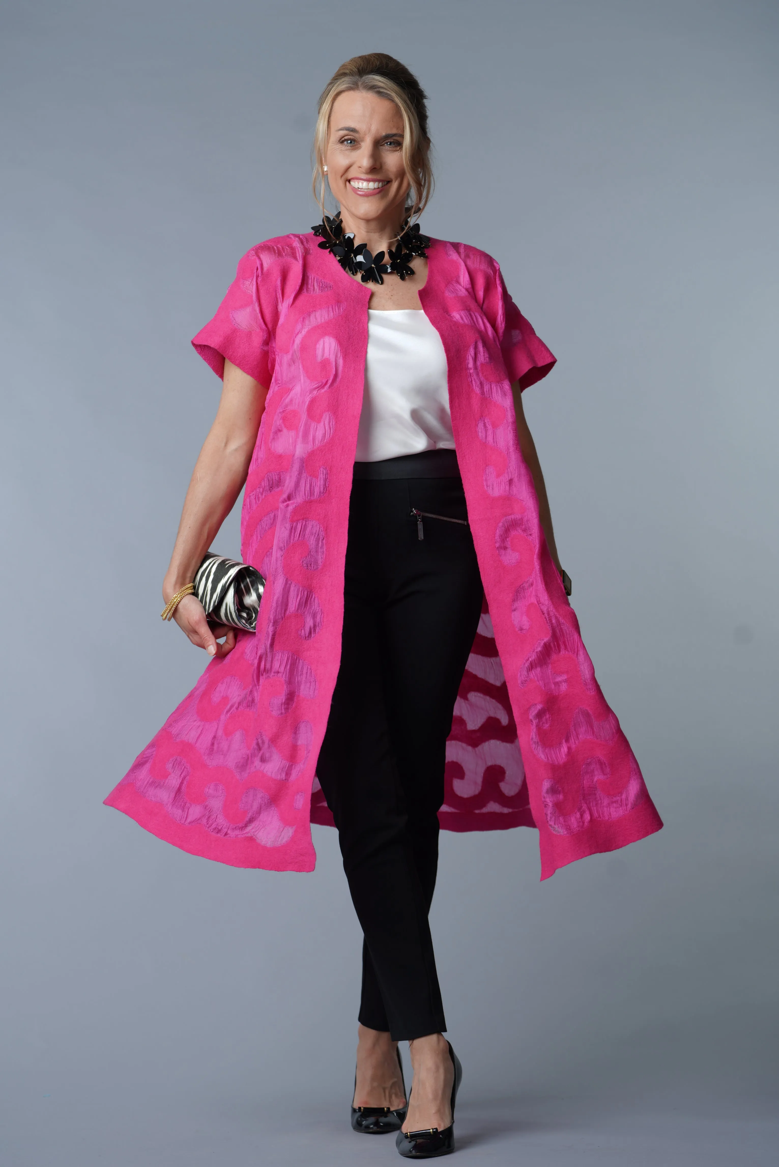 Felted Wool Swing Coat - Fuschia