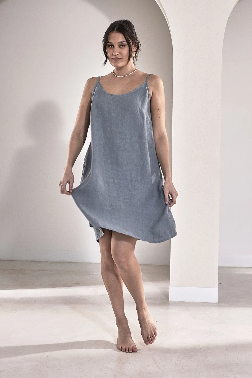 Fundamental Linen Slip Dress - Blue