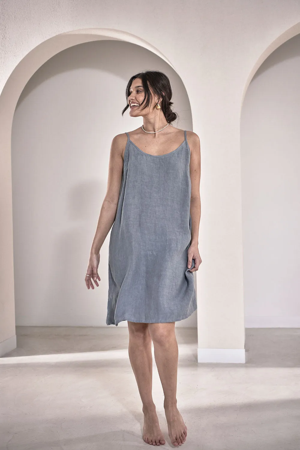 Fundamental Linen Slip Dress - Blue