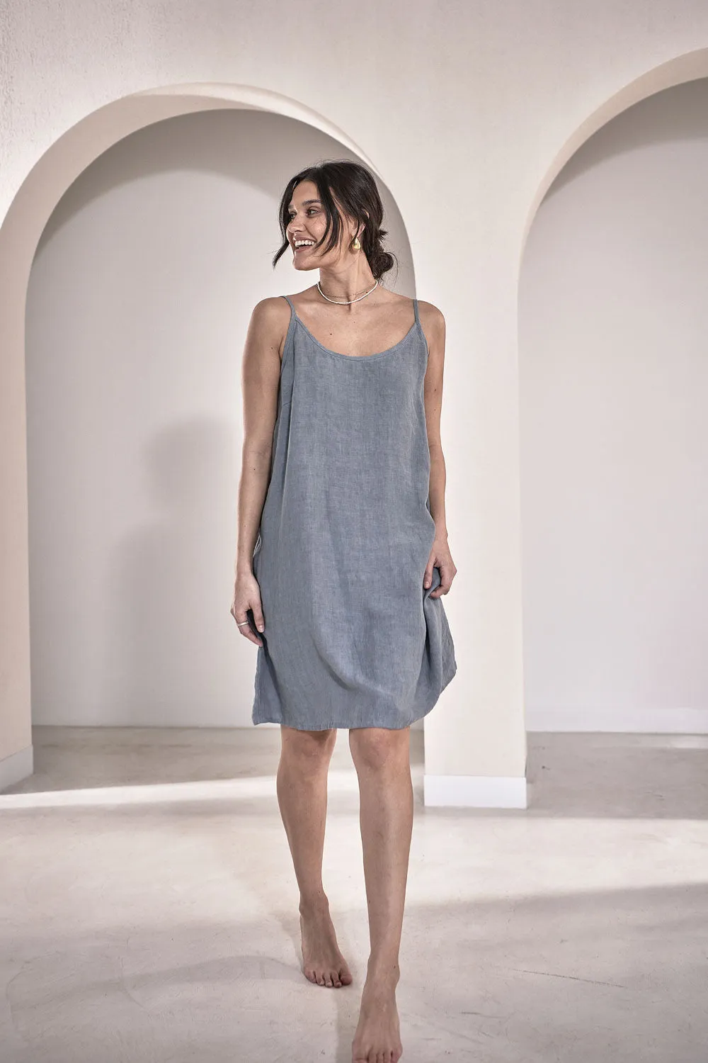 Fundamental Linen Slip Dress - Blue