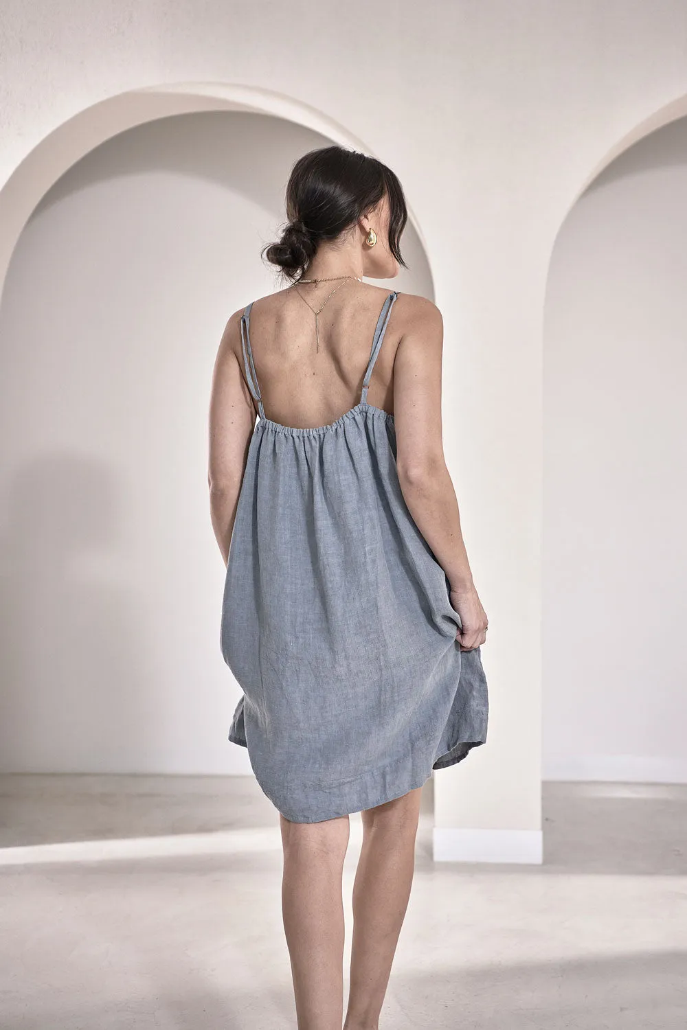 Fundamental Linen Slip Dress - Blue