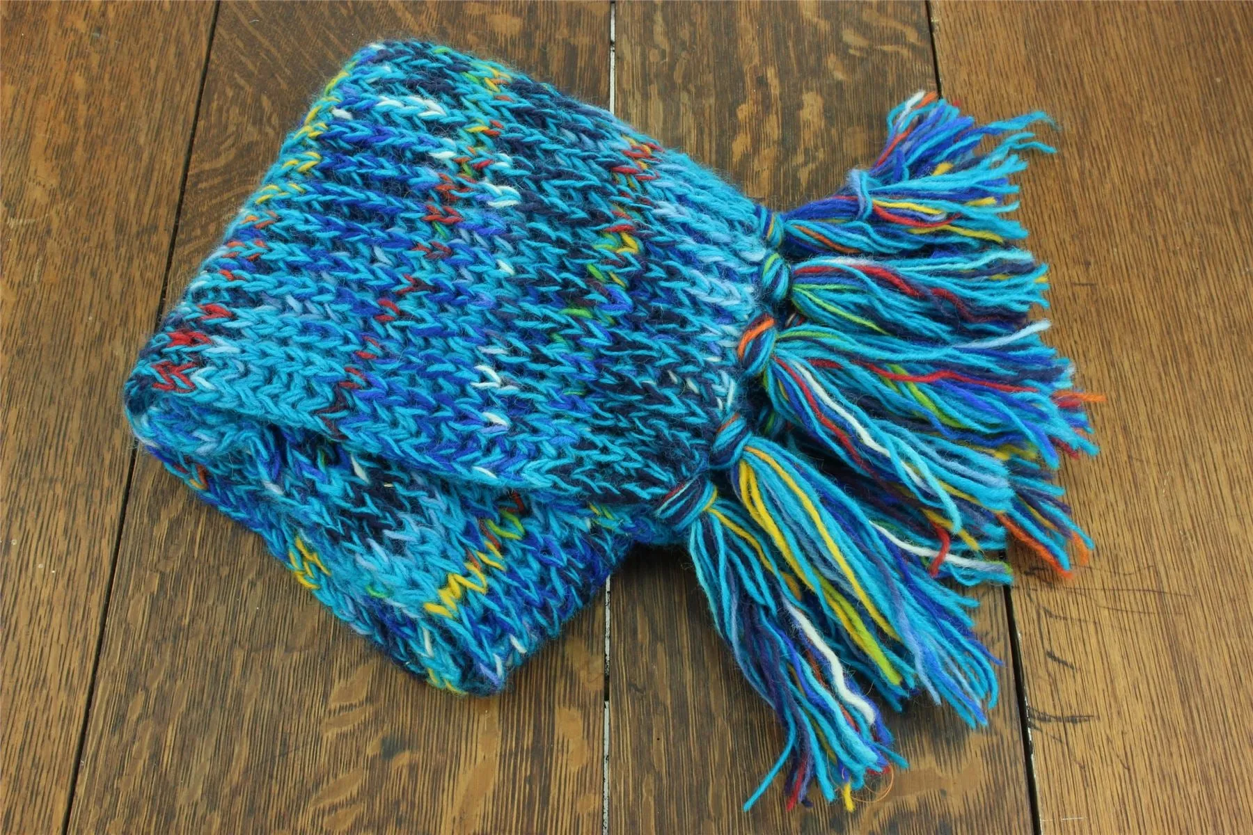 Hand Knitted Wool Scarf - SD Bright Blue Mix