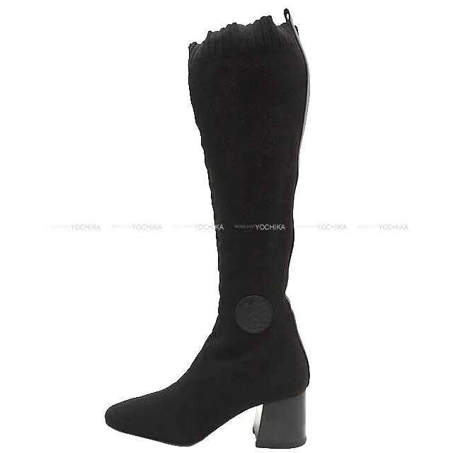 HERMES boots Fontaine 60 #36.5 Noir (Black) Knit/Calf #36.5[BRAND NEW][Authentic]