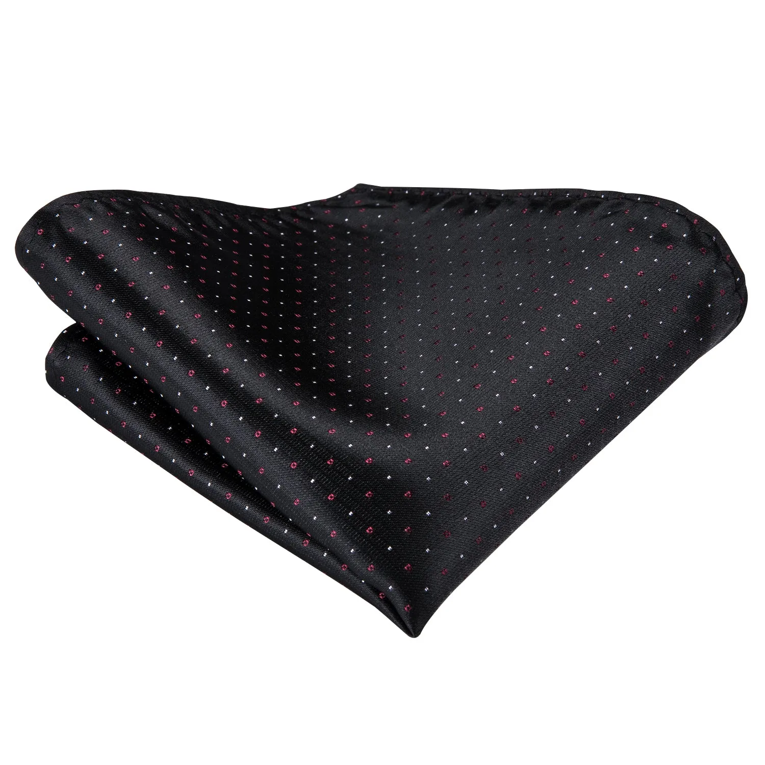 Hi-Tie Black Tie Red White Polka Dots Mens Necktie Hanky Cufflinks Set