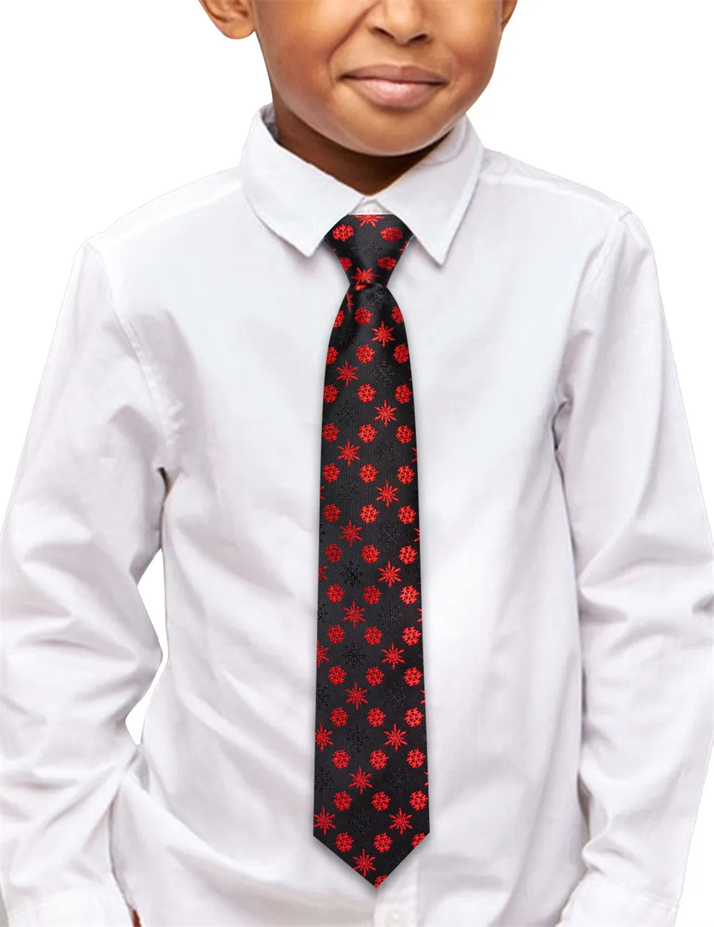 Hi-Tie Kids Christmas Tie Black Red Snow Pre-Tied Adjustable Tie Pocket Square Set