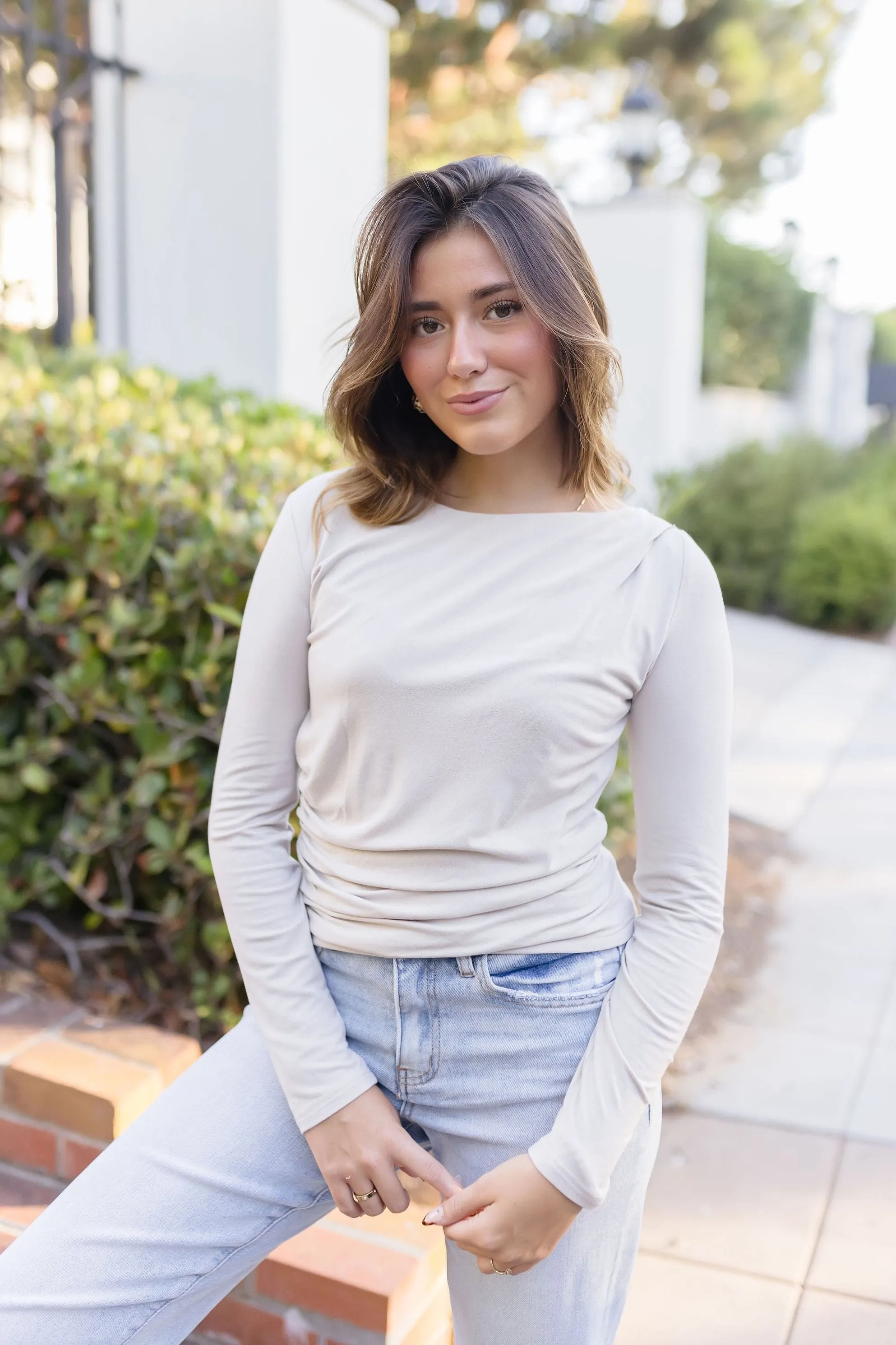 Kaitlin Long Sleeve Knit Top Taupe