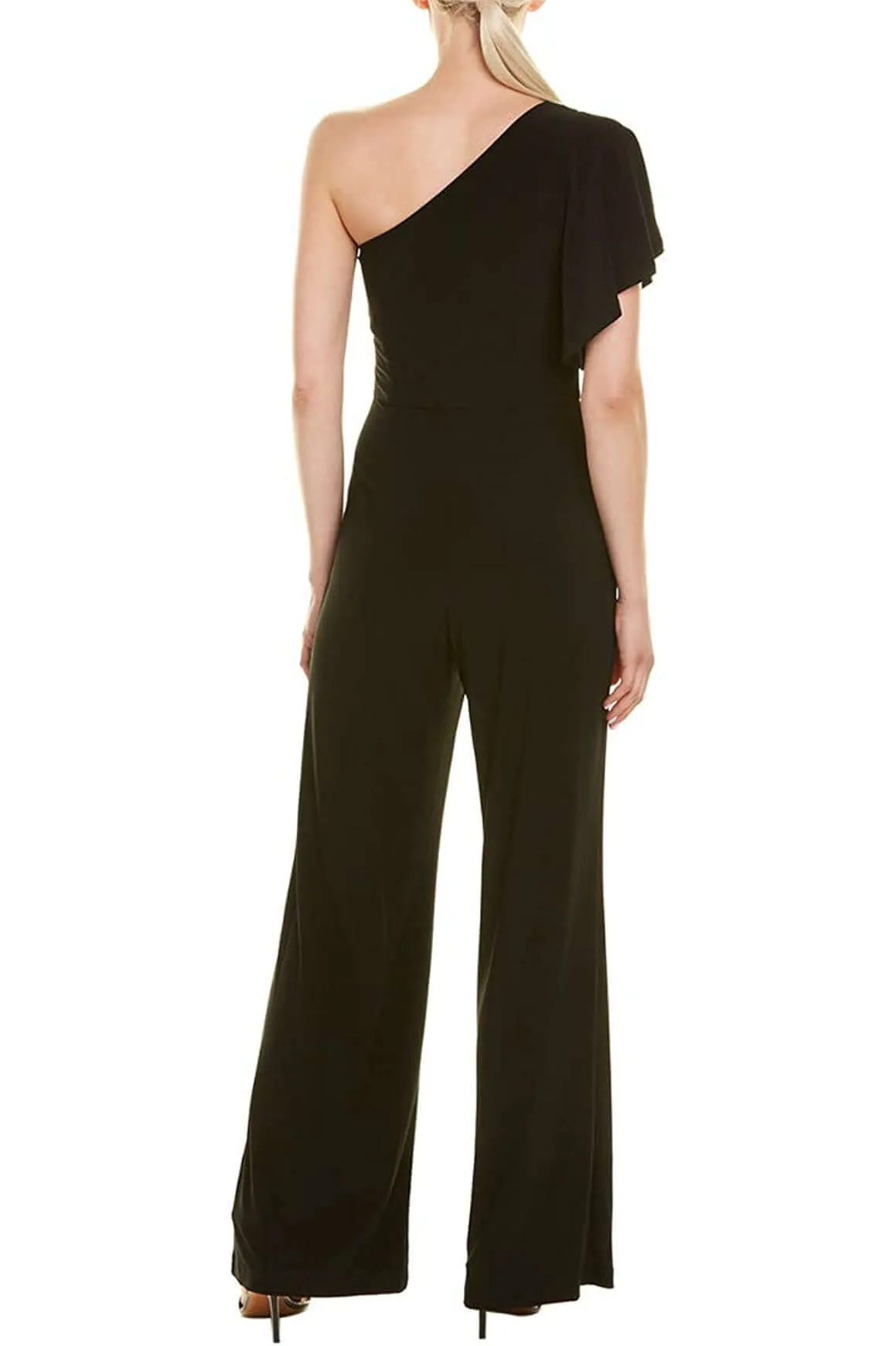 Laundry One Shoulder Flutter Sleeve Solid Matte Jersey Jumpsuit