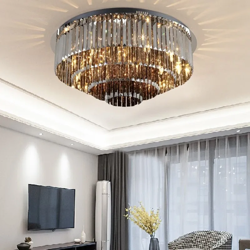 Luxury Modern Round Black Crystal Ceiling Light Chandelier For Living Room