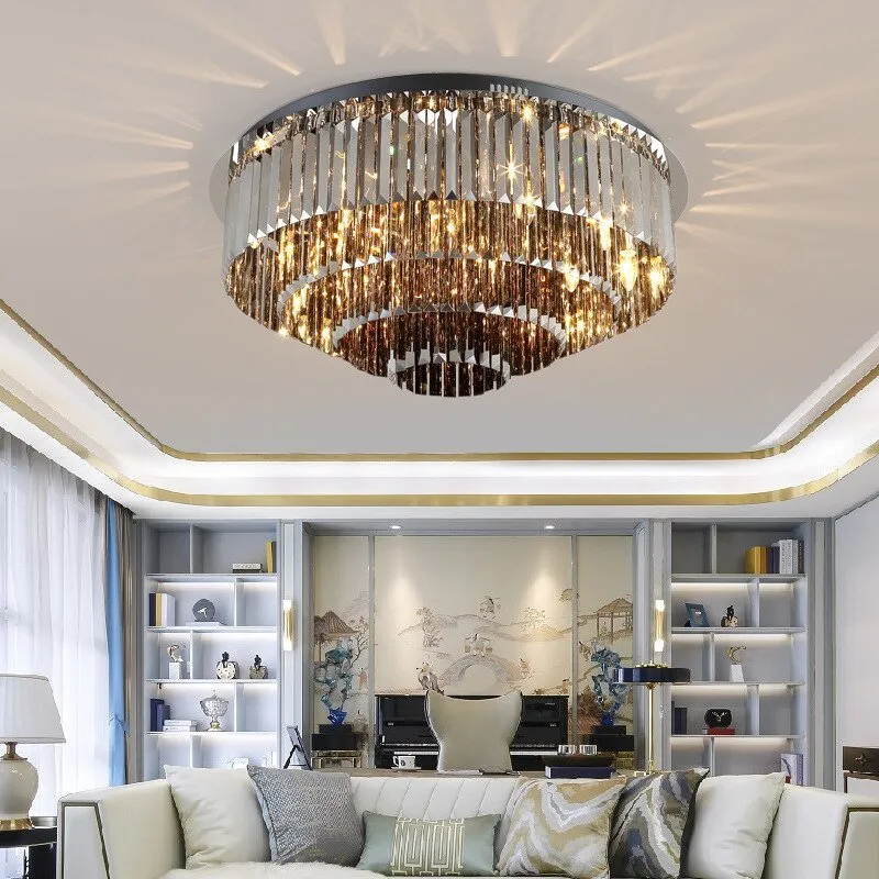 Luxury Modern Round Black Crystal Ceiling Light Chandelier For Living Room