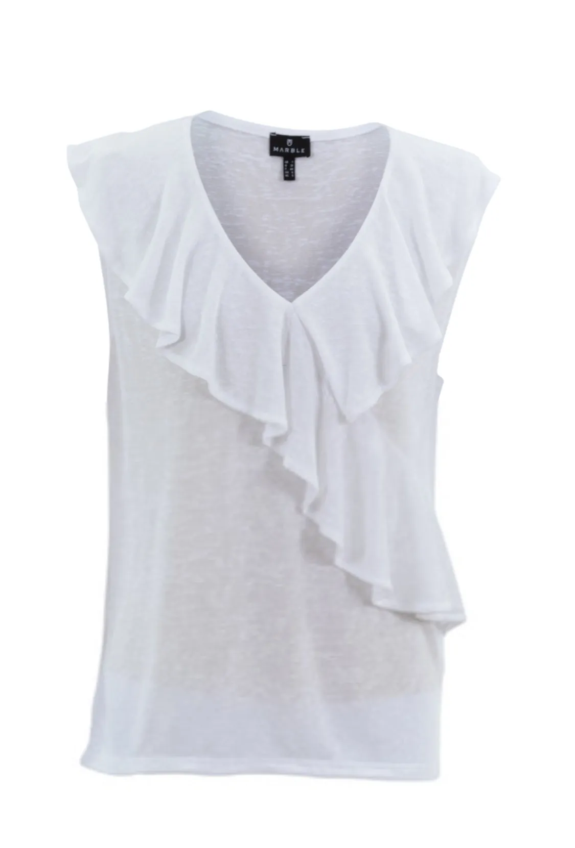 Marble 7376 Fine Knit V-Neck Frill Front Sleeveless Top (2 Colours)