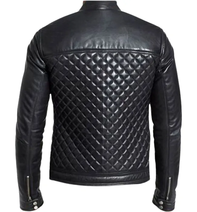 Men's Black Biker Cafe Racer Sheepskin Leather Jacket