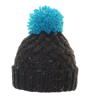 Mens BoBo Speckle Chunky Knit Bobble Hat - Blue