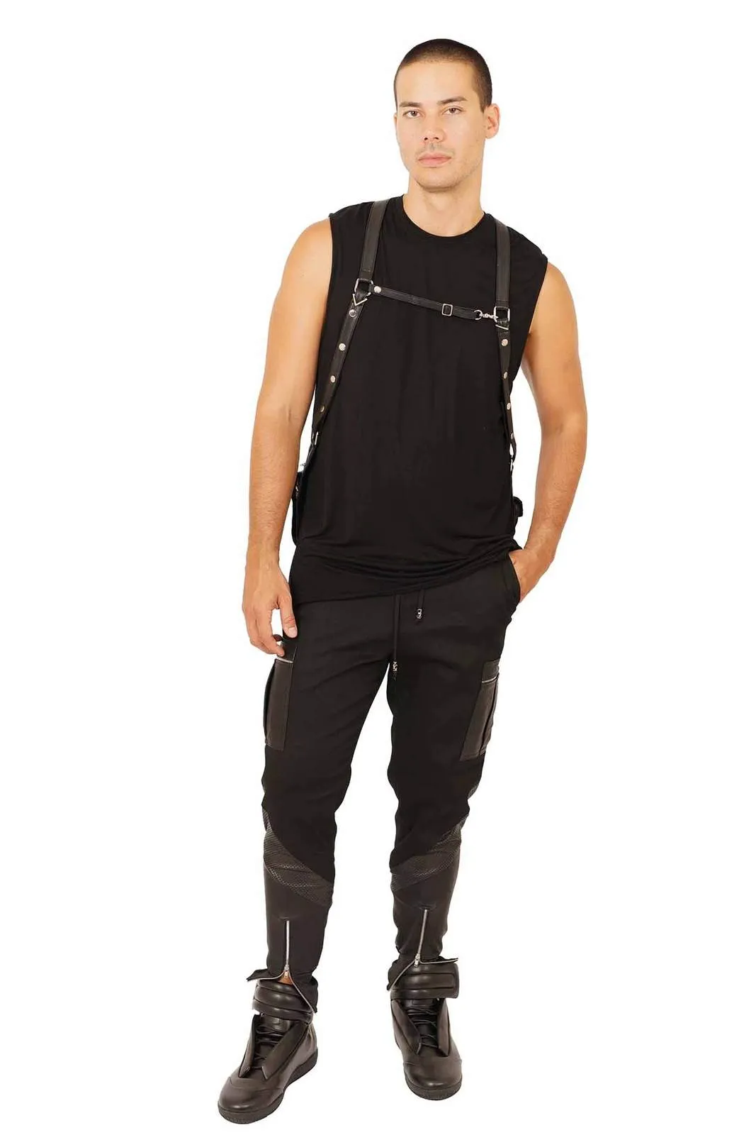 Obsidian Mens Black Leather Joggers