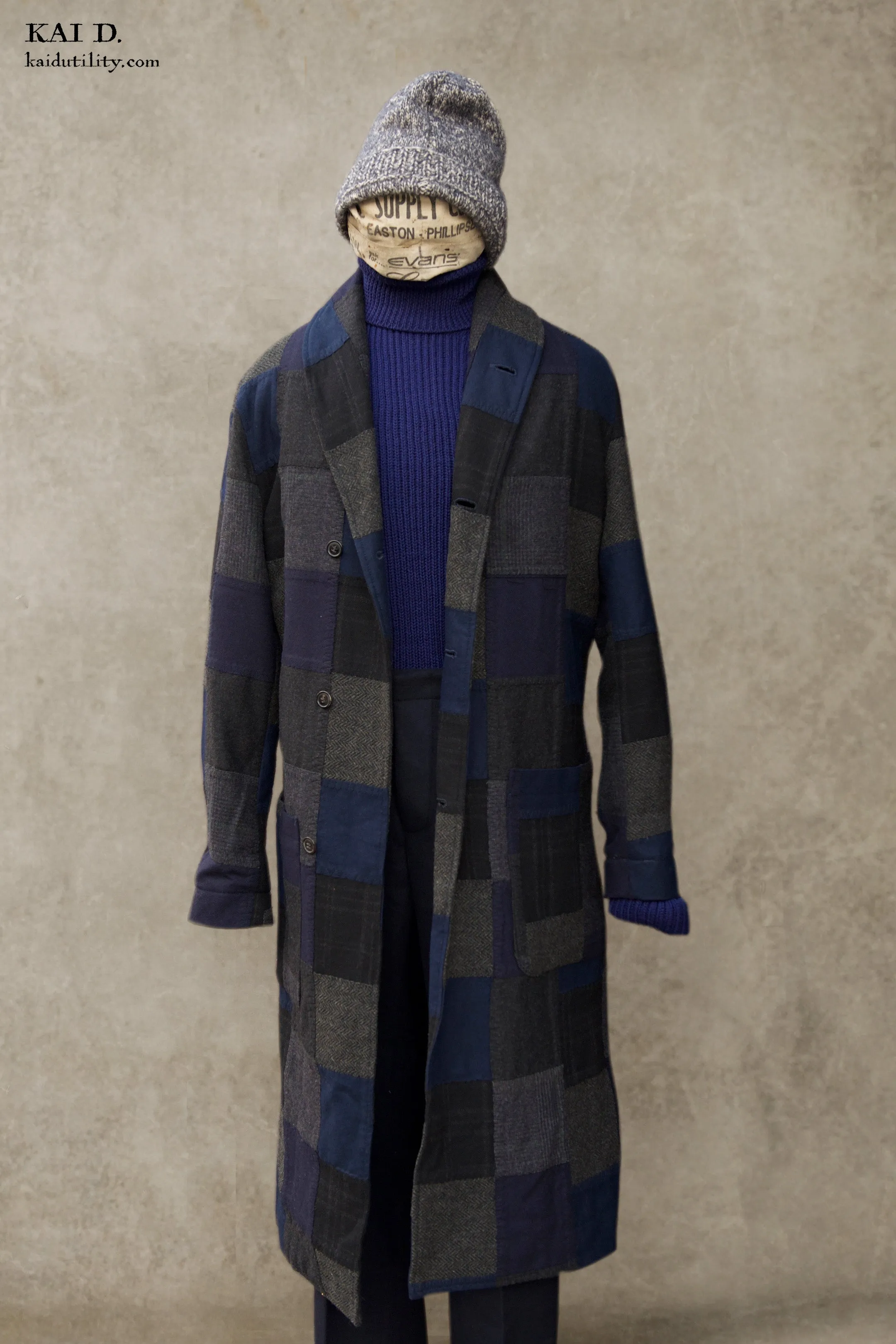 Patchwork Wool Rob Coat - Blue - M (NO RETURN)