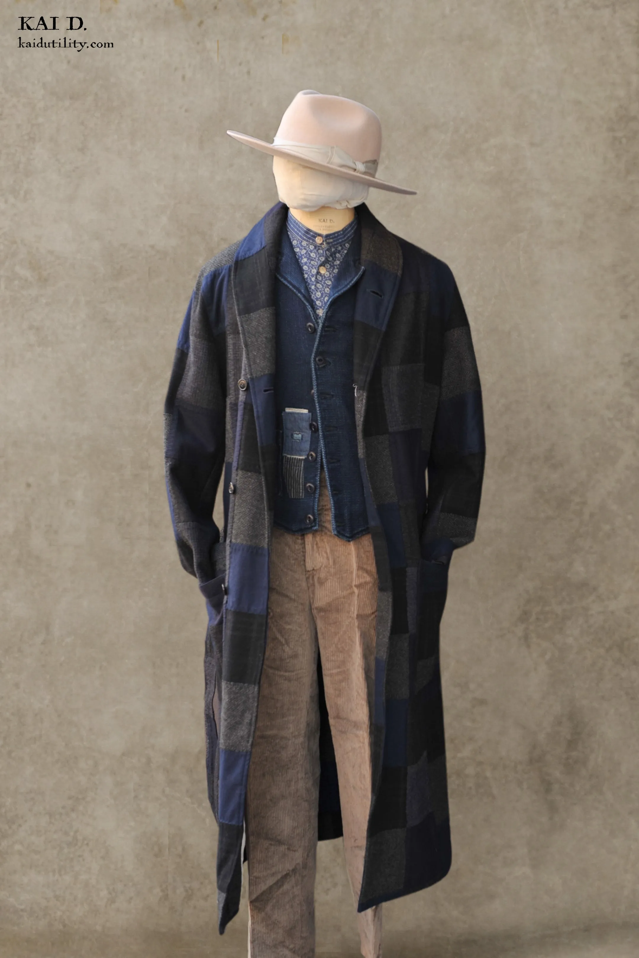 Patchwork Wool Rob Coat - Blue - M (NO RETURN)