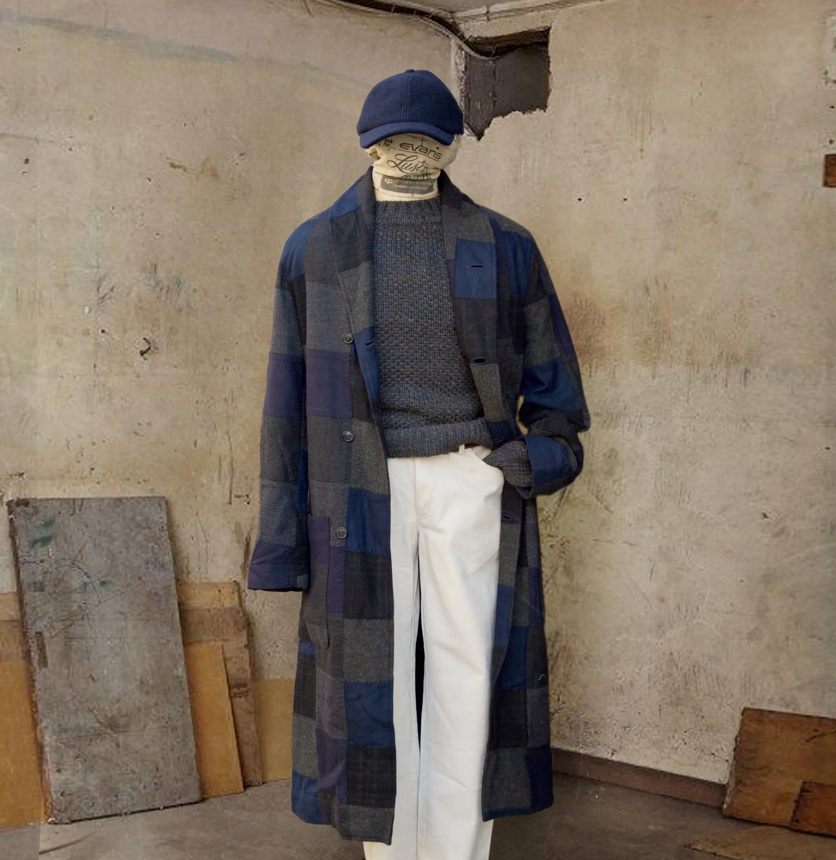 Patchwork Wool Rob Coat - Blue - M (NO RETURN)