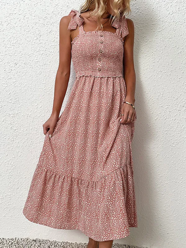 Pink Floral Dress Tie Ruffle Slip Dress