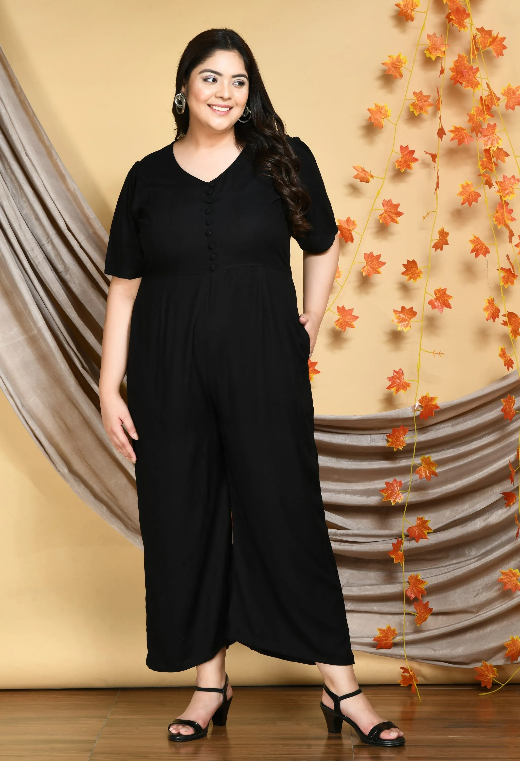 Plus Size Plus Size Solid Black Jumpsuit