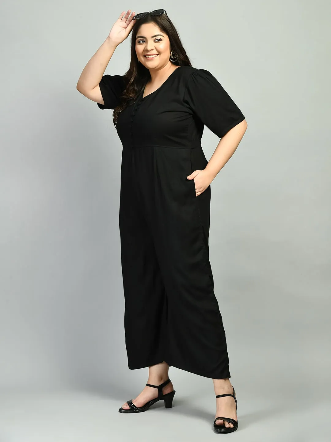 Plus Size Plus Size Solid Black Jumpsuit