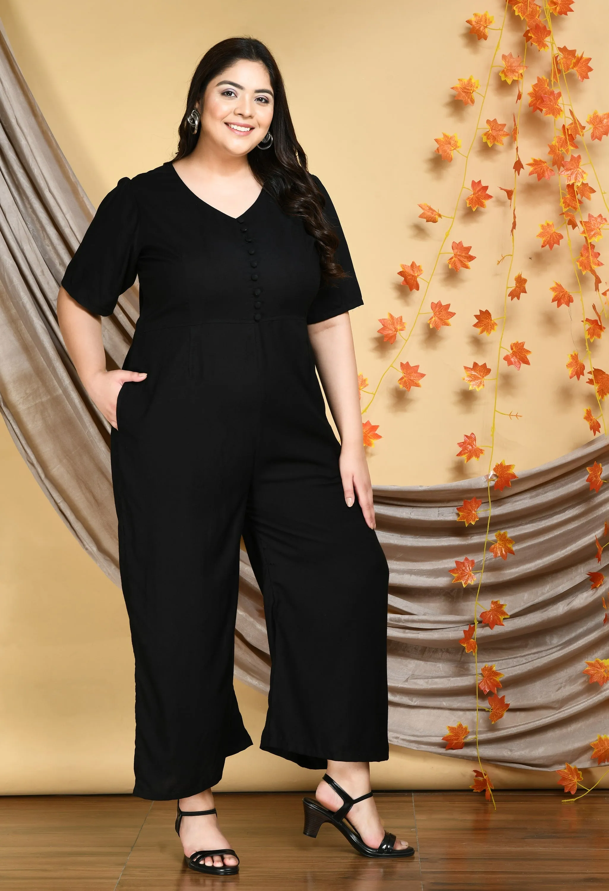 Plus Size Plus Size Solid Black Jumpsuit