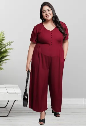 Plus Size Plus Size Solid Maroon Jumpsuit