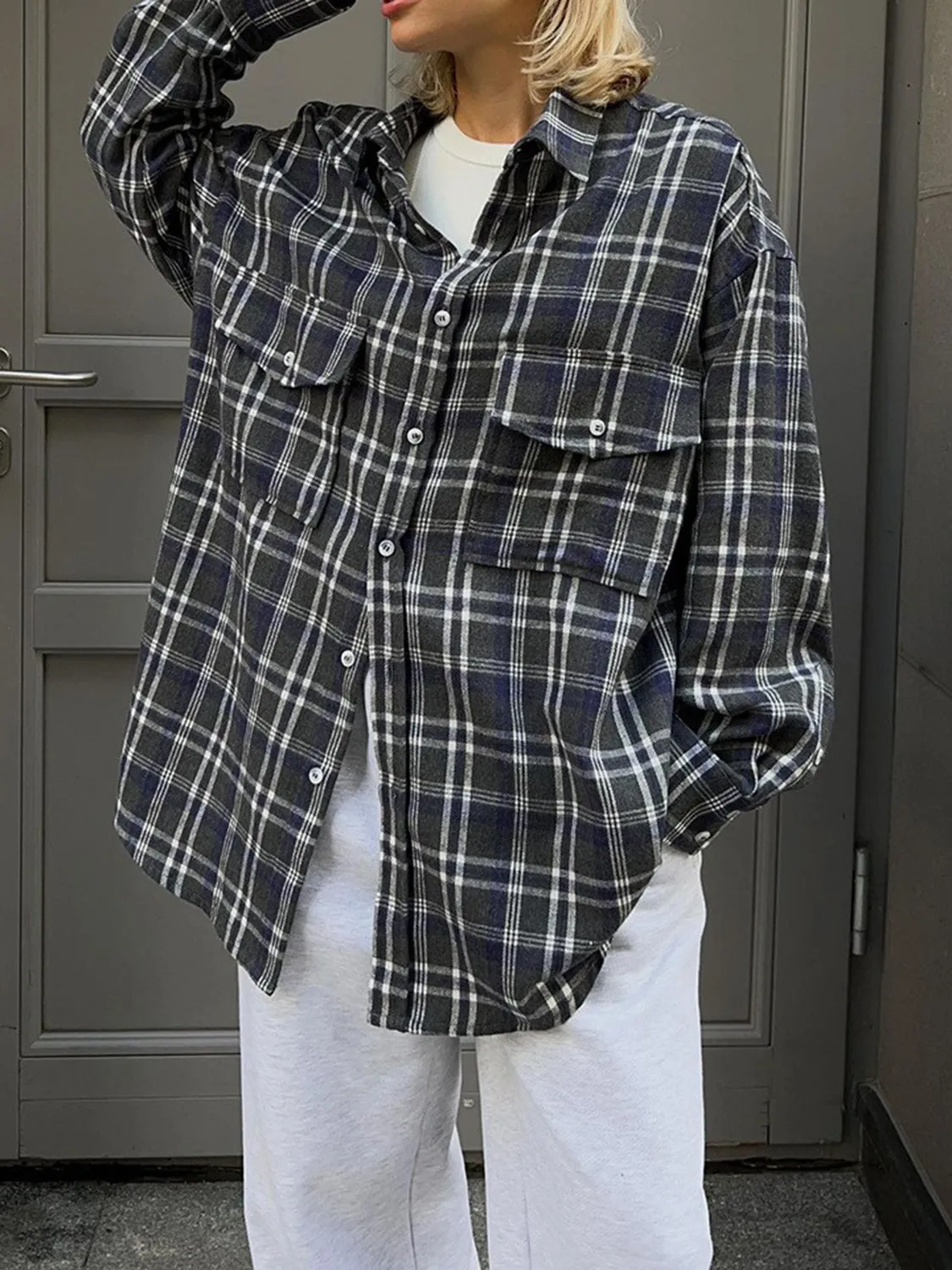 Pocketed Plaid Button Up Shacket