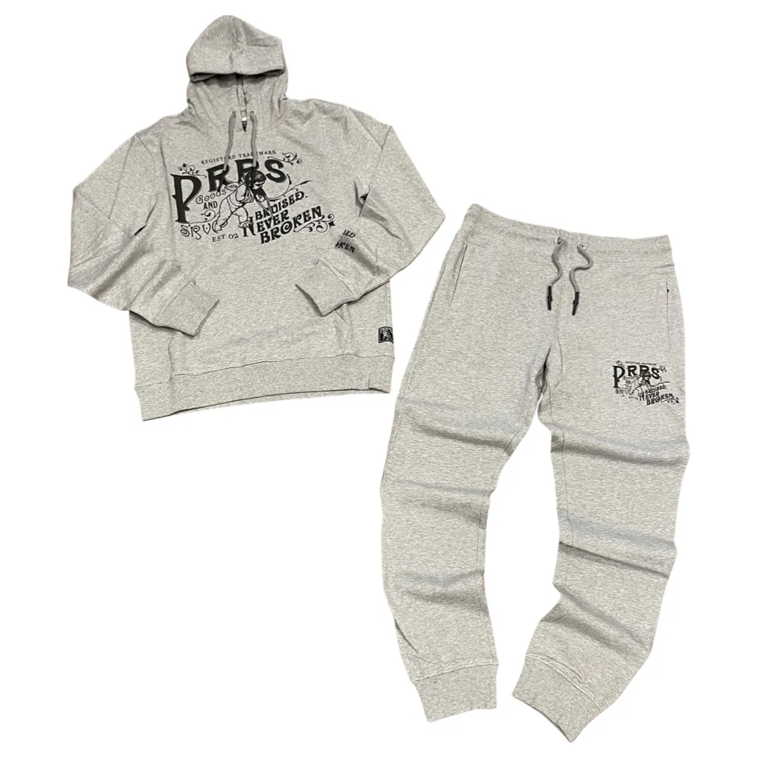 PRPS Bruised, Never Broken BLOCK LETTER LOGO HOODY SWEATSUIT Men’s - HEATHER GREY