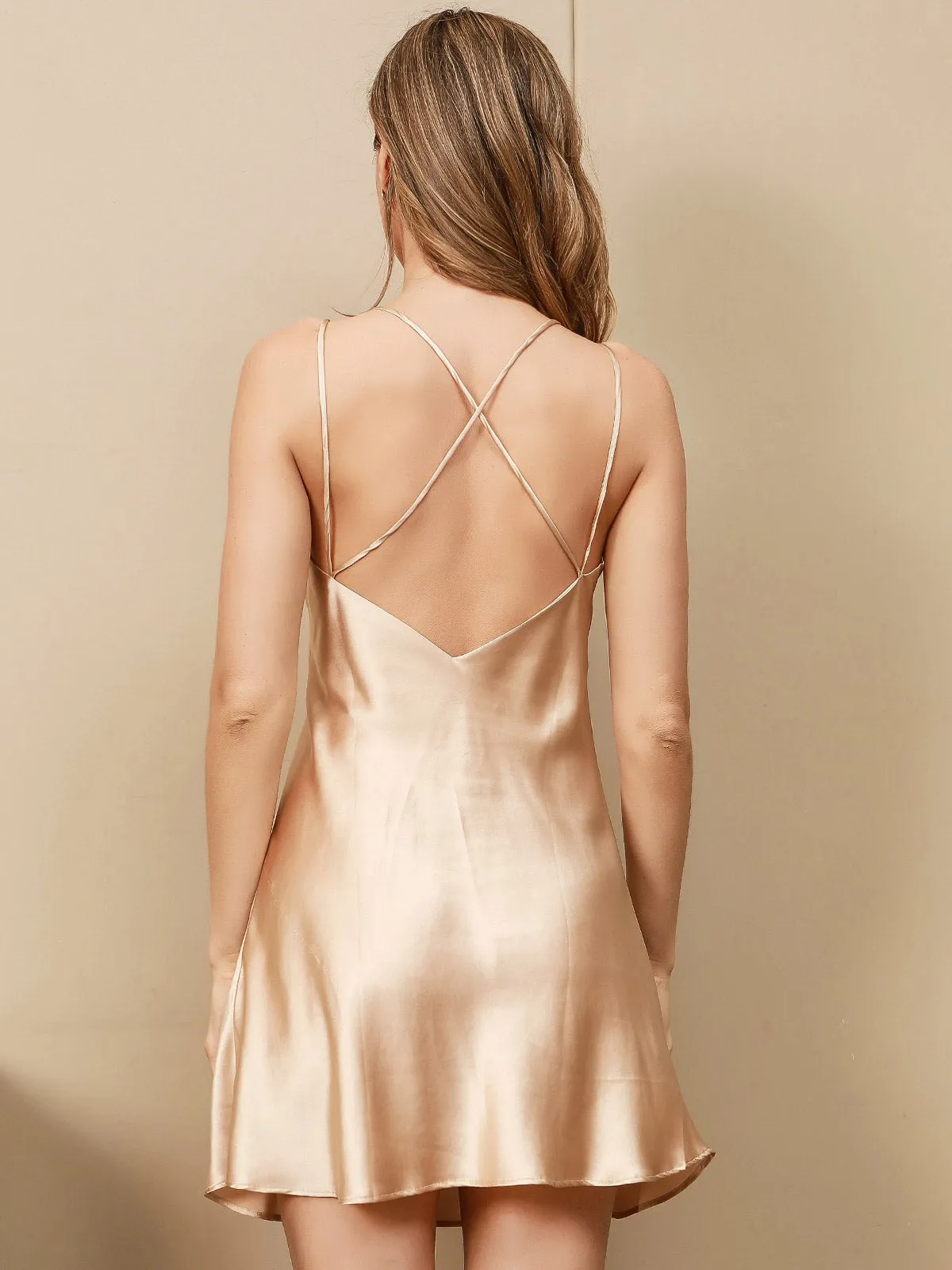 Pure Silk Criss Cross Back Sexy Slip Dress