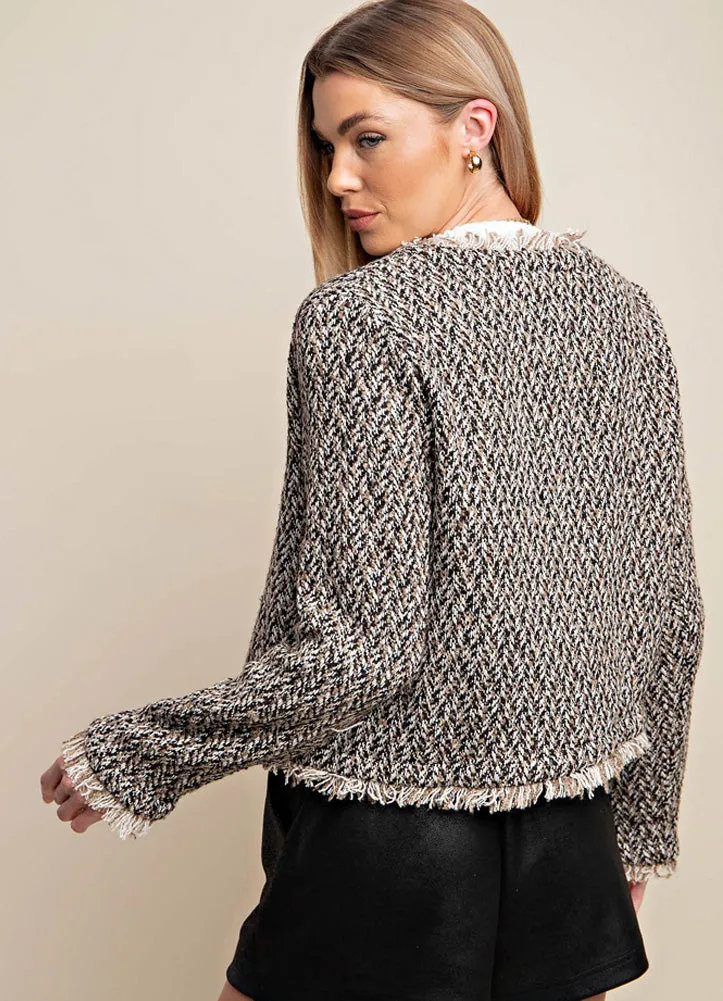 Tweed Crop Jacket in Mocha Multi by Kori America